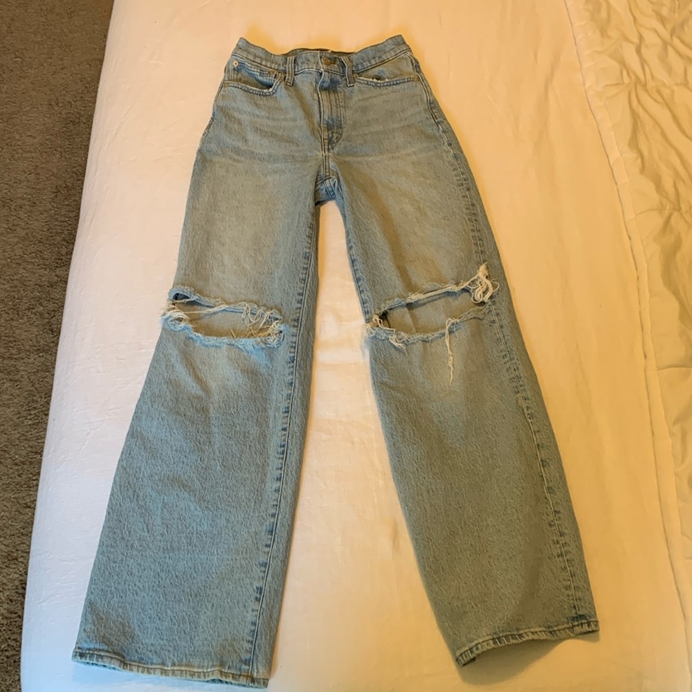 Madewell Superwide-Leg Jeans, 26 - Stretch, Ripped Knees, Light Wash
